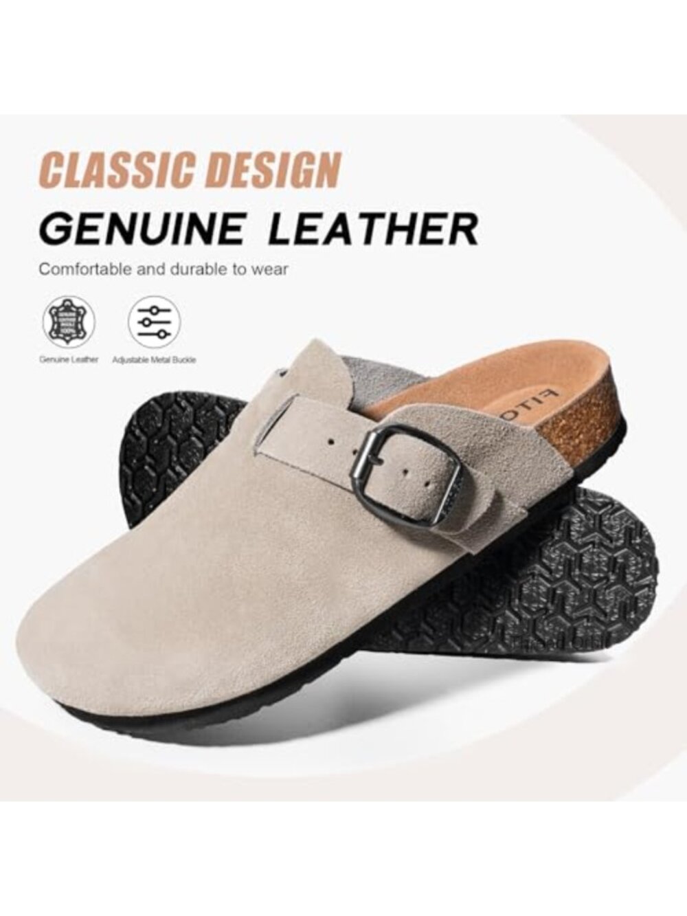 Men's Suede Mules & Clogs with Arch Support Cork Footbed Leather Adjustable - Picture 3 of 6